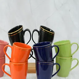 Femora Peach 6 Pieces Ceramic Dishwasher Safe Glossy Mugs 360 ml Each image 5