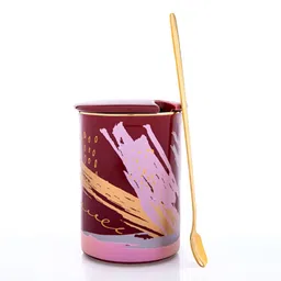 giBOX Gold-Toned & Maroon Printed Ceramic Glossy Mugs Set of Cups and Mugs image 4