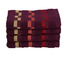 BIANCA Burgundy Set Of 4 Mercerized Cotton 450 GSM Bumpy-Striped Hand Towels image 2