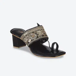 Biba Women Black Embellished Block Heels Sandals-image-42
