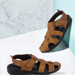 FAUSTO Men Tan PU Fisherman Sandals image 1