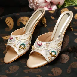 pelle albero Gold-Toned Embellished Party Block Heels-picture-46