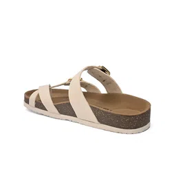 BRISKERS Women Off White One Toe Flats with Buckles image 3