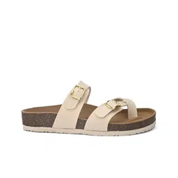 BRISKERS Women Off White One Toe Flats with Buckles image 4