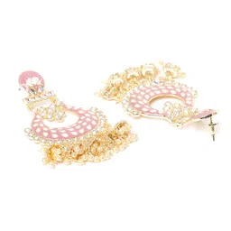 Jewels Galaxy Pink Gold-Plated Stone Studded & Beaded Enamelled Chandbalis image 2