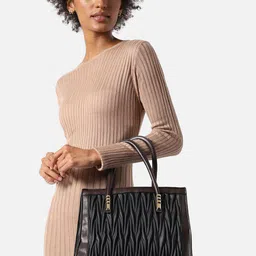 HAUTE SAUCE byCampus Sutra Black Textured Structured Handheld Bag image 2