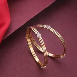 Priyaasi Set of 2 Silver-Toned Gold-Plated AD Studded Handcrafted Bangles image 1