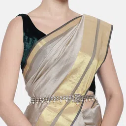 I Jewels Off-White Gold-Plated Kundan Studded & Beaded Kamarbandh-picture-19