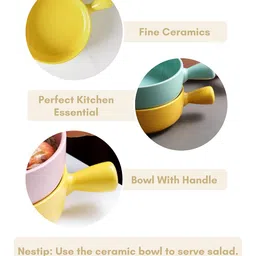 Nestasia Yellow Ceramic Baking Bowl With Handle 600 ml image 2