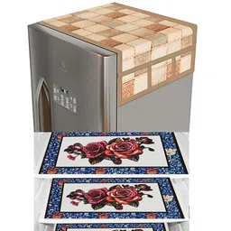 Dakshya Industries Brown & Pink 6-Pcs Printed Fridge Top Cover Handle Covers & Mats-picture-39