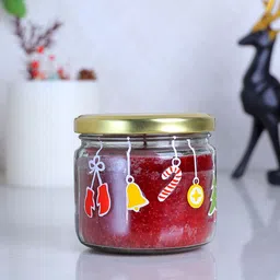 POSH-N-PLUSH Red Printed Glass Candle Jar image 1