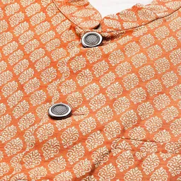 SOJANYA Men Black & Orange Solid Jacquard Kurta with Churidar & Woven Design Nehru Jacket image 2