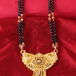MEENAZ Gold Plated Black Beaded Long Mangalsutra image 1