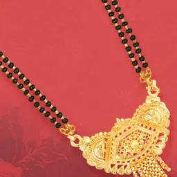 MEENAZ Gold-Plated & Beaded Long Chain Mangalsutra image 2