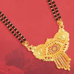 MEENAZ Gold Plated Black Beaded Long Mangalsutra image 2
