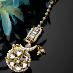 PANASH Gold-Plated Stones Studded & Pearls Beaded Maang Tika-picture-9