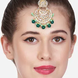 Zaveri Pearls Gold-Plated White & Green Stone Studded & Beaded Maang Tikka-picture-56