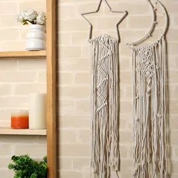 Akaar White Star Moon Macrame Hanging Wall Decor-picture-33