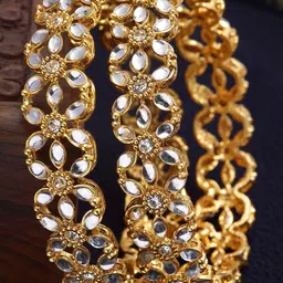 KARATCART Set Of 2 Gold-Plated Stone Studded Bangles image 1