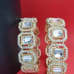 Anouk Gold Toned Set of 2 Gold Plated Kundan Stone Studded Bangles image 1