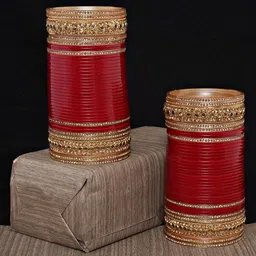 LUCKY JEWELLERY Maroon & White Stone Studded Bangle Set image 1