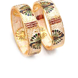 Jewar Mandi Bangle Fashion Set Of 2 Gold-Plated Peacock Design Meena Work Bangles image 1