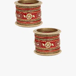 Adwitiya Collection Set Of 18 Gold-Plated Stone-Studded Bridal Chuda Bangles image 2