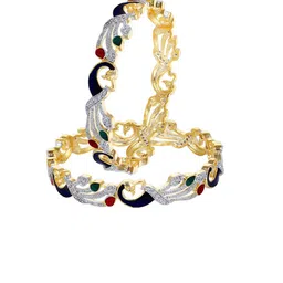 YouBella Set of 2 Gold-Plated Stone Studded Peacock Style Bangles image 4