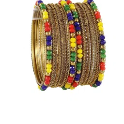 NMII 16-Pcs Gold-Plated Zircon & Pearls Studded Antique Bangles image 3