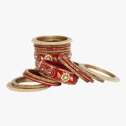 Adwitiya Collection Set Of 18 Gold-Plated Stone-Studded Bridal Chuda Bangles image 3