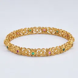 Kushal's Fashion Jewellery Set Of 2 Gold Plated Stones Studded Antique Bangles image 3