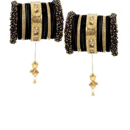 NMII Set Of  46 Radha Krishna Latkan Zircon Velvet Bangles image 3