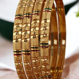 LUCKY JEWELLERY Set Of 4 Gold-Plated Meenakari Bangles image 4