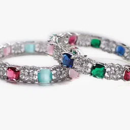 justpeachy Set Of 2 Silver-Plated AD-Studded Bangles image 4