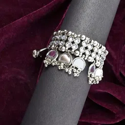 VAGHBHATT Silver-Plated OxidisedJhumki Afghani Bangles-picture-24