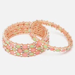 Aazeen Set Of 4 Rose Gold-Plated AD Studded Bangles-picture-21