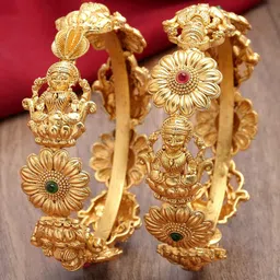 KARATCART Set Of 2 Gold-Plated Kundan-Studded Bangles image 1