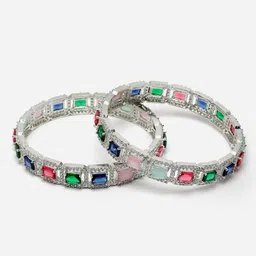 Anouk Set Of 2 Rhodium-Plated AD-Studded Bangles-image-34