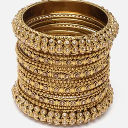 Aazeen Set Of 14 Gold-Plated Stone Studded Bangles-image-7