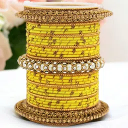 leshya Set Of 31 Brass Plated Stones Studded & Beaded Thread Bangles image 1
