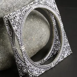 PANASH  Set Of 2 Oxidized Silver-Toned Square Shaped Bangles-picture-39