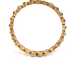 KARATCART Set of 4 Gold-Plated & Green Kundan-Studded Rajwadi Bangles image 5