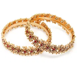 KARATCART Set Of 2 Gold-Plated Kundan-Studded Bangles image 3