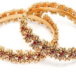 KARATCART Set Of 2 Gold-Plated Kundan-Studded Bangles image 4