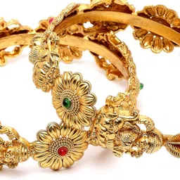 KARATCART Set Of 2 Gold-Plated Kundan-Studded Bangles image 4