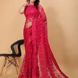 VAIRAGEE Floral Embroidered Net Saree-picture-15