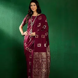 Sangria Geometric Woven Design Banarasi Saree image 2