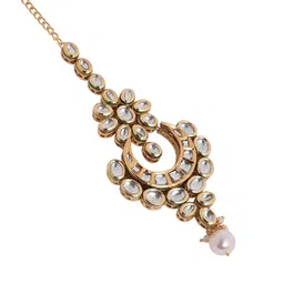 Priyaasi Gold-Plated Kundan Studded Maang Tikka Head Jewellery image 4
