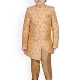 SG YUVRAJ Boys Peach & Gold-Toned Woven Design Sherwani-picture-27