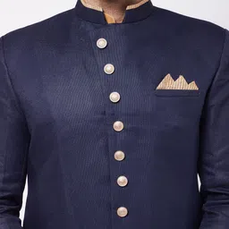 VASTRAMAY Self-Design Mandarin Collar Slim-Fit Sherwani Set image 3